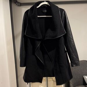 Mackage Black Leather Jacket with Ribbed Collar